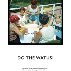 Five women wearing 1960s summer attire surround a table with mah jongg tiles on it. text beneath the image says "Do the Watusi"